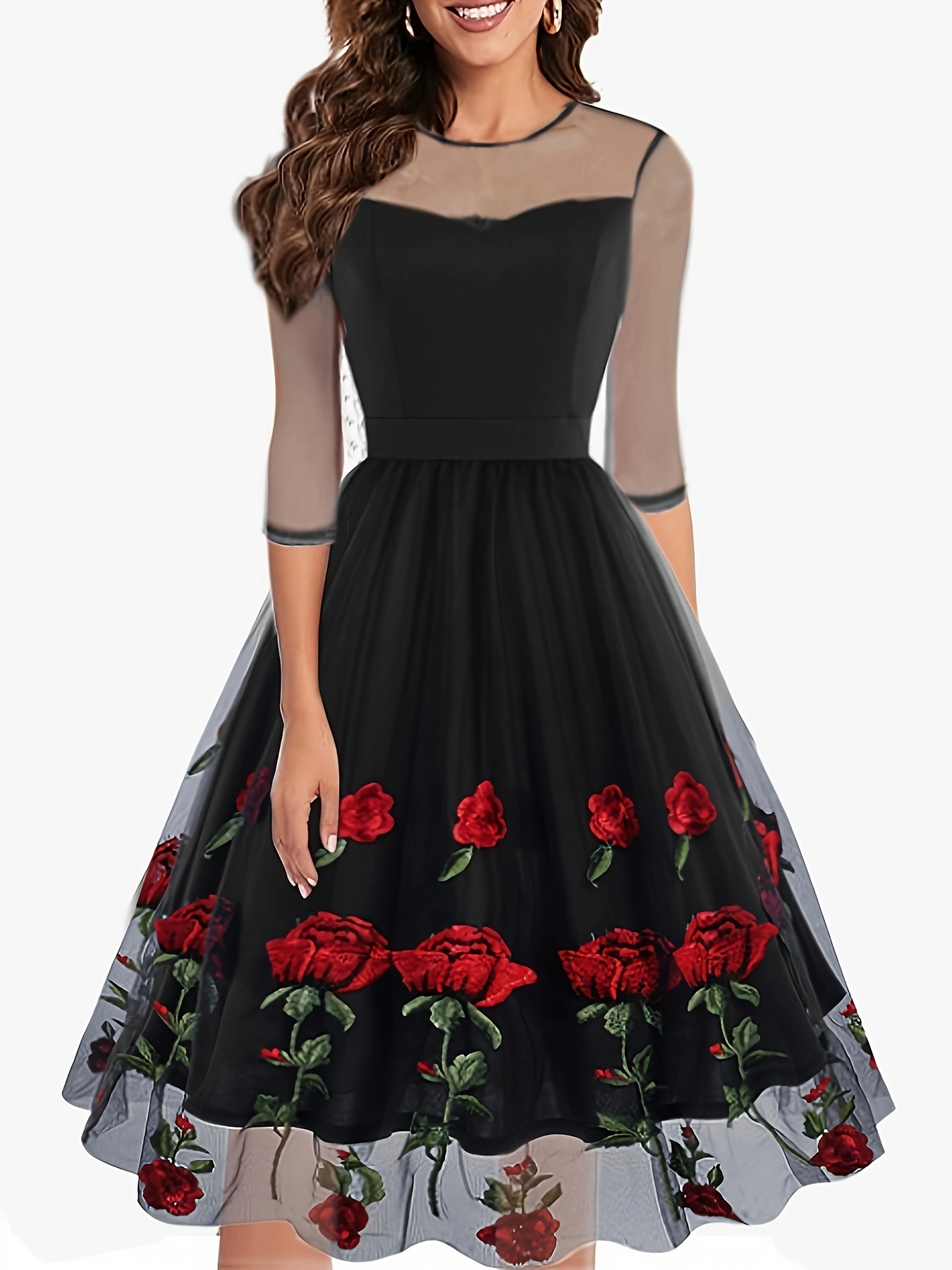 elegant vintage 50s cocktail dress women rose embroidery a - Temu Finland