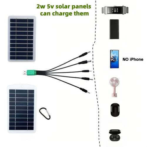 2w 5v mini solar panel including 2 solar panels 1 climbing and 1 multi head data cable is designed specifically for low power 5v devices making it ideal for charging small usb humidifiers mini aquarium night lights succulent plant