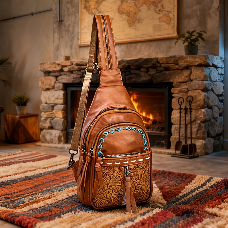Image of Women's Boho Western Print Convertible Backpack Purse, Zipper-convertible Strap Design, 2-way Wear Sling Backpack, Adjustable Shoulder Straps, Ideal Gift For Women