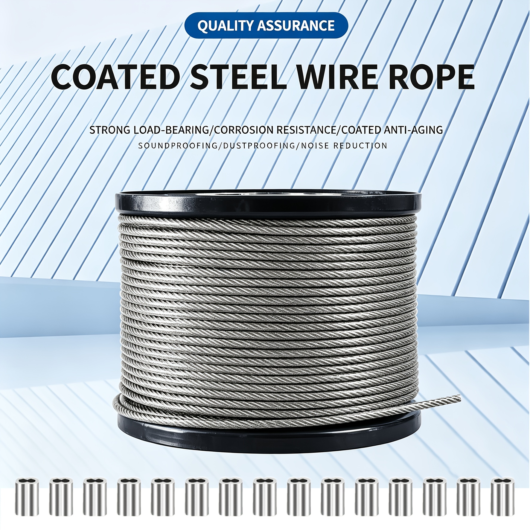 TEMU 1 Set Of 2mm (0.08 Inch) Steel Wire Rope With Crimp Sleeves, Featuring A Transparent Vinyl Coating For Rust Prevention And Durability. Suitable