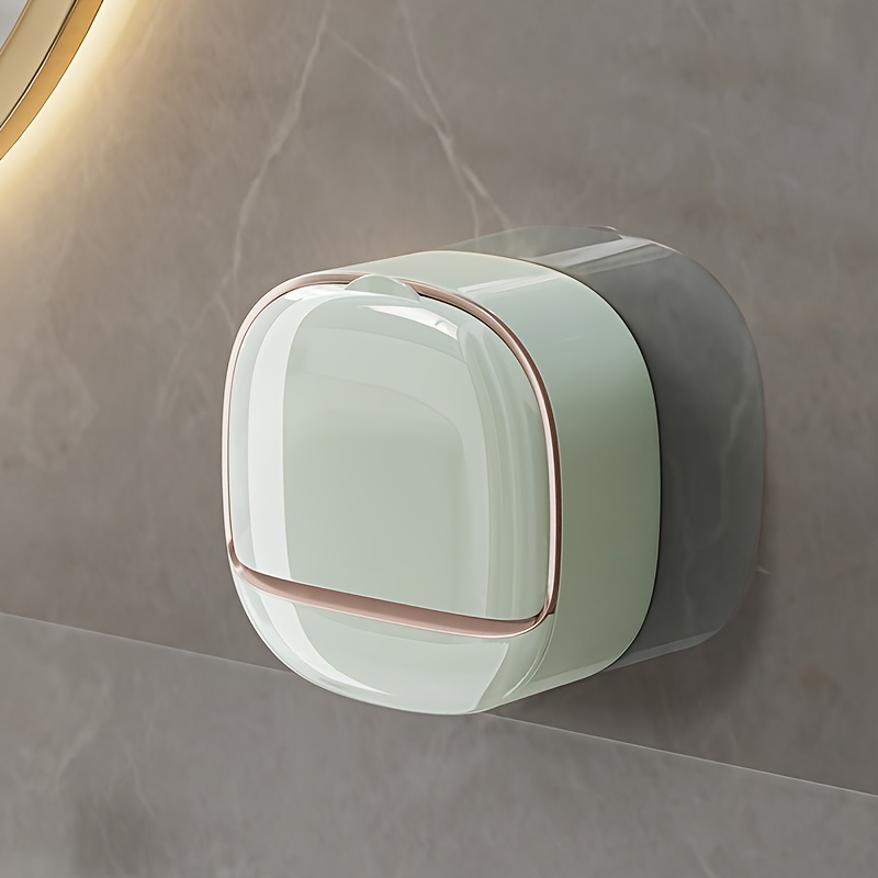 TEMU Waterproof Wall-mounted Soap Dish With Lid - , No-drill Double-layer Plastic Holder For Storage, Soap Bar Holder, Soap Dish