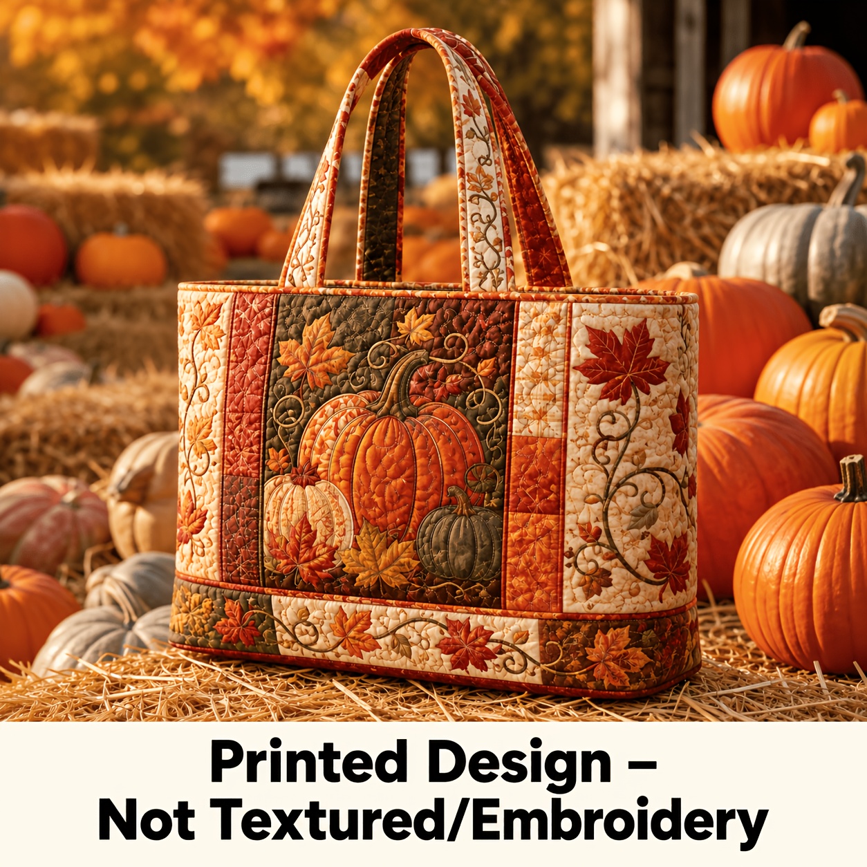 Printed Design, Not Textured, Embroidery, Sequins, Quilted Tote Bag, Large Capacity Tote, Fabric Tote Bag, Shopping Bag, Travel Tote Bag, Beach Bag, Reusable Grocery Bag, Bag, Featuring Leaf Artwork