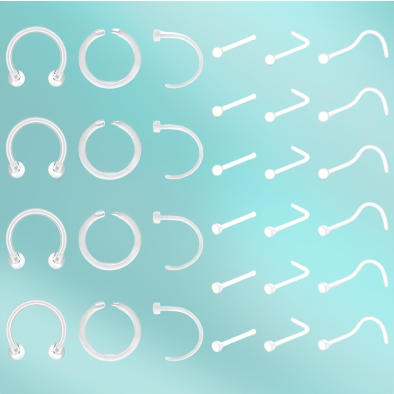 A Set Of 30 Acrylic Nose Studs And Rings, Designed For Comfortable Wear With A Easy And , Suitable For Everyday Use, School, And Office Without Causing Allergies