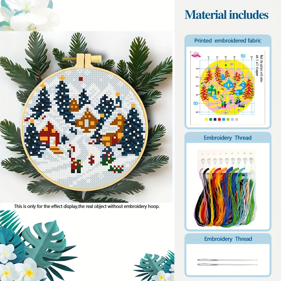 Christmas Embroidery Kit 11ct Printed Cross Stitch Material Pack Including Needle And Thread + Medium Grid Fabric | Christmas Handmade Diy