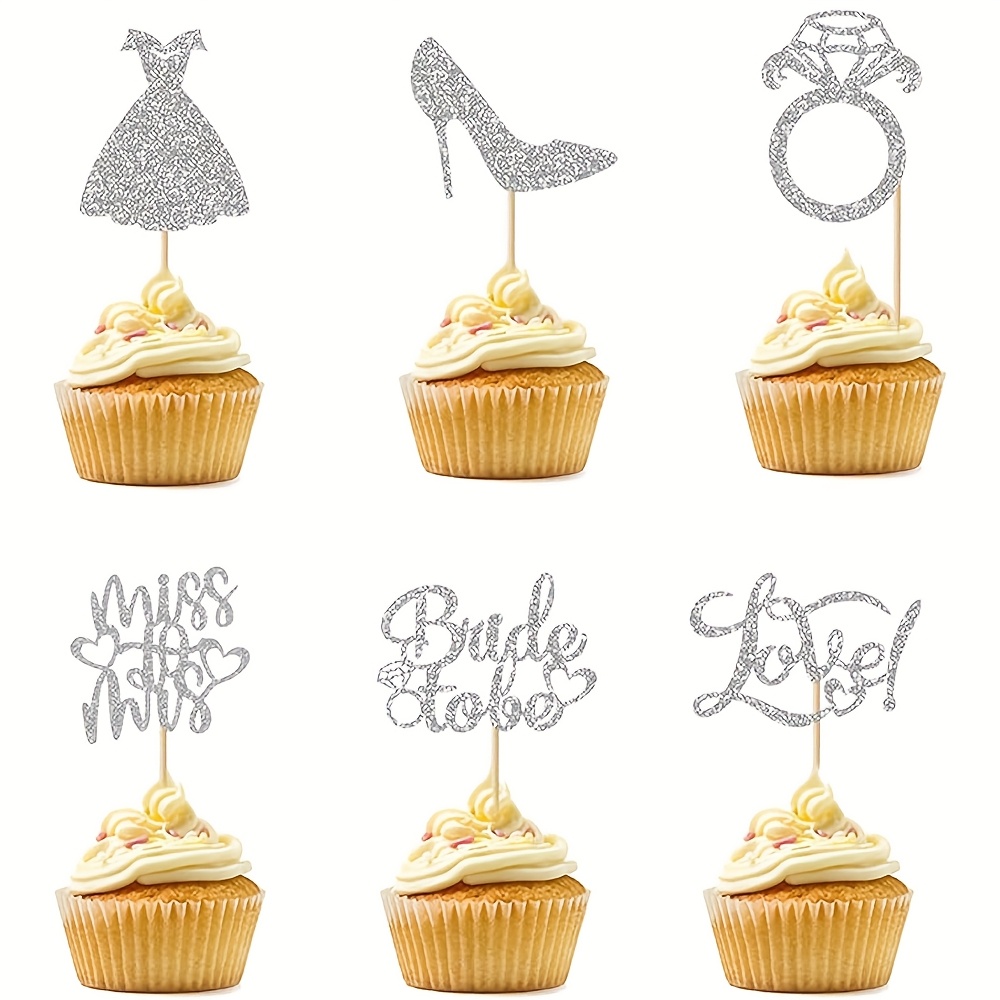 Image of 24pcs Wedding Cupcake Toppers Glitter Bride To Be Cupcake Toppers Diamond Ring Miss To Mis Cupcake Picks Shower Party Decorations，halloween，christmas