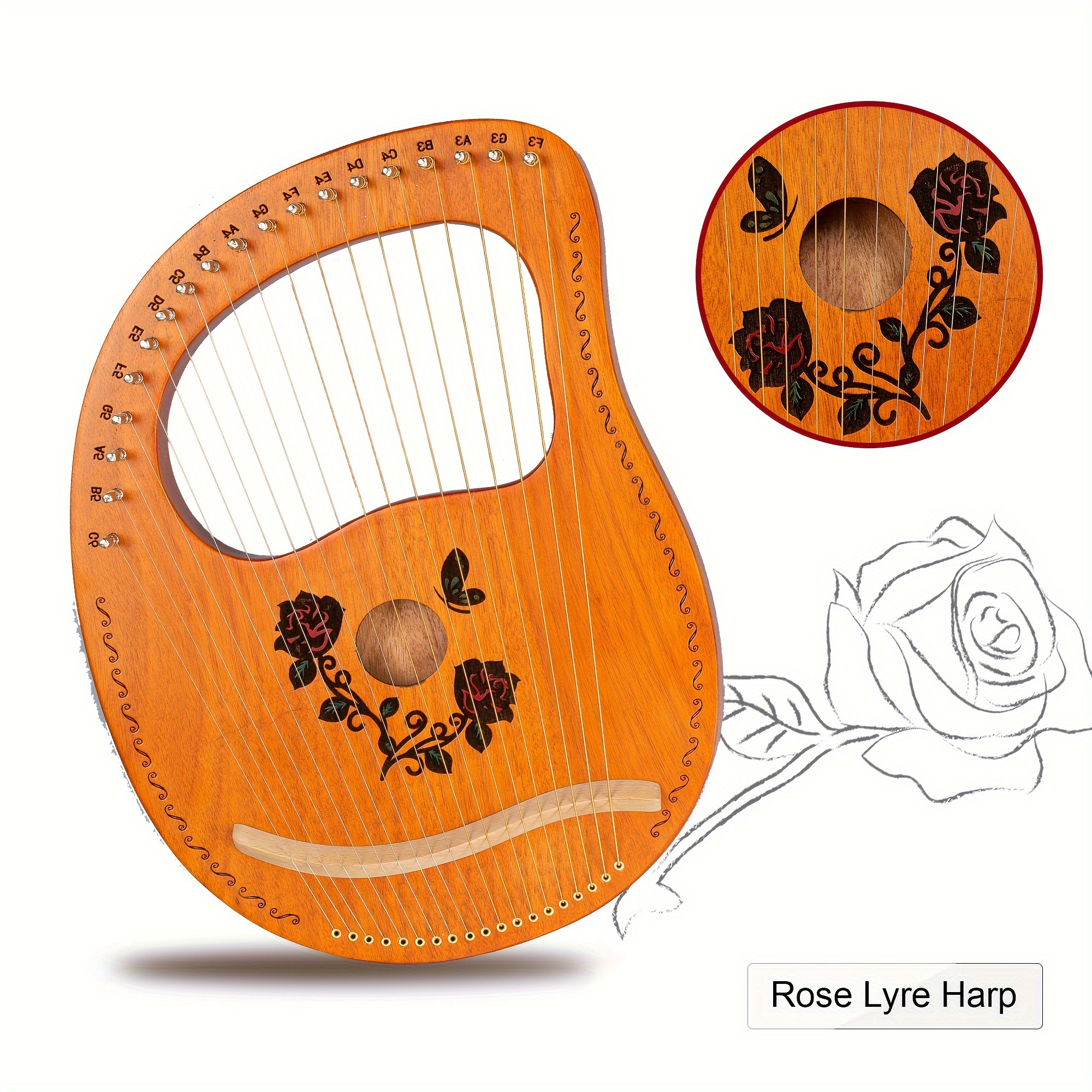 19 string lyre harp solid instrument black - Temu