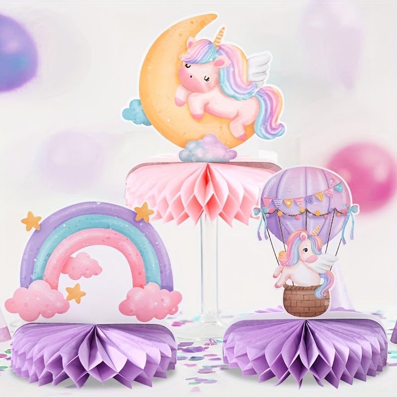 

7pcs Unicorn Honeycomb Centerpiece Set - Birthday, Wedding, Bridal & Showers - Watercolor Paper Decorations