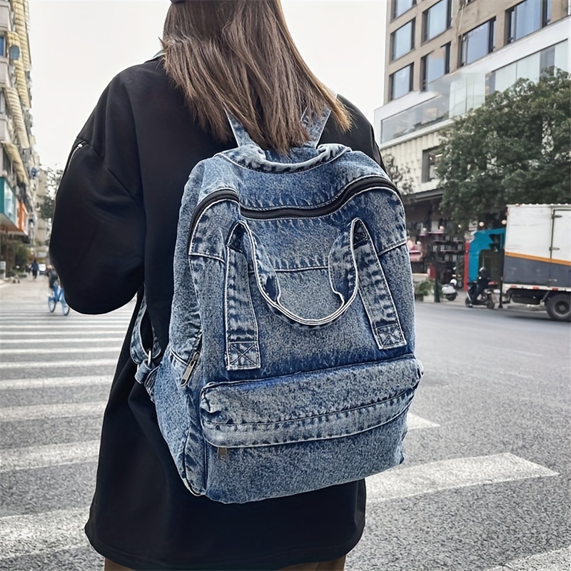 

Large Capacity Denim Zipper Backpack, Stylish Storage Rucksack, Women's Travel Bag