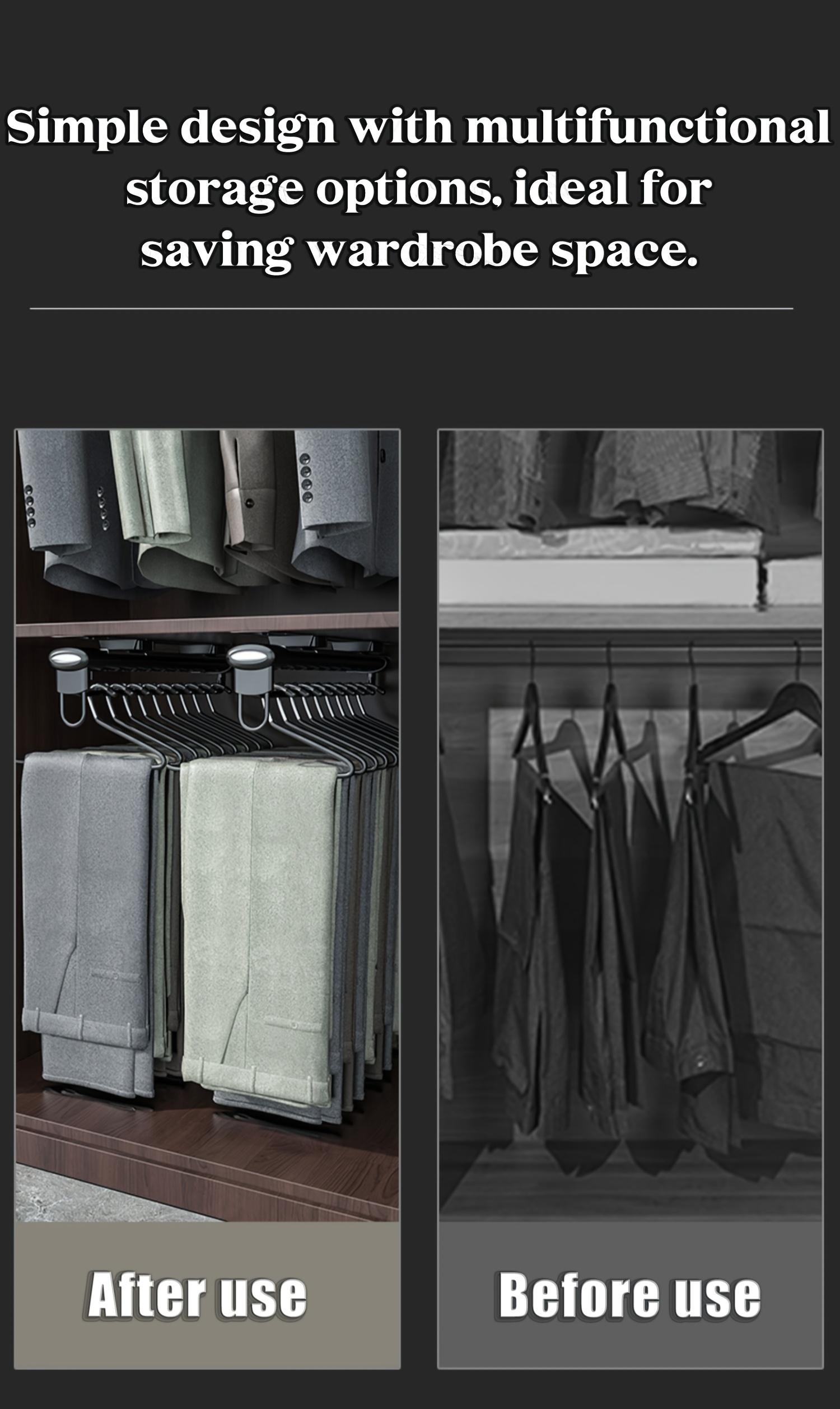 Space-Saving Top-Mount Telescopic Pant Organizer - Adjustable Aluminum Closet Storage Rack with Small Space Shelves, Easy Installation, Compact & Durable, Ideal for Apartment Closets, Closet Organization | Modern Closet Organizer | Adjustable Rods, Closet Organizers And Storage, Mounted Closet Systems