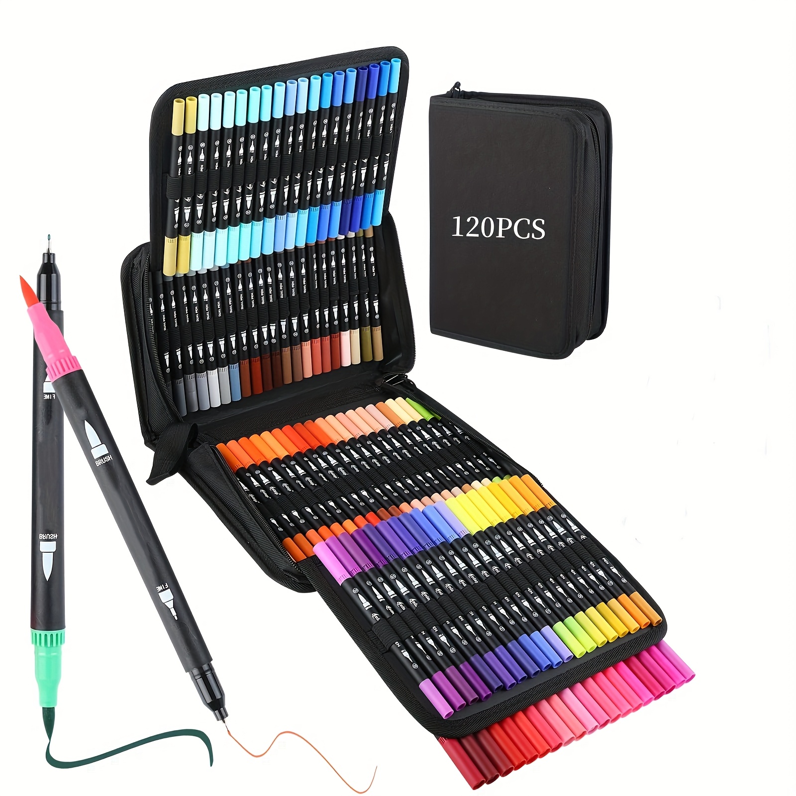 

120 Colors Dual Tip Art Markers, Fine Brush Tip Colored Pens Set With Bag, Markers Gift For Adult Coloring Books Drawing Sketching Bullet Journaling Calligraphy, Warehouse