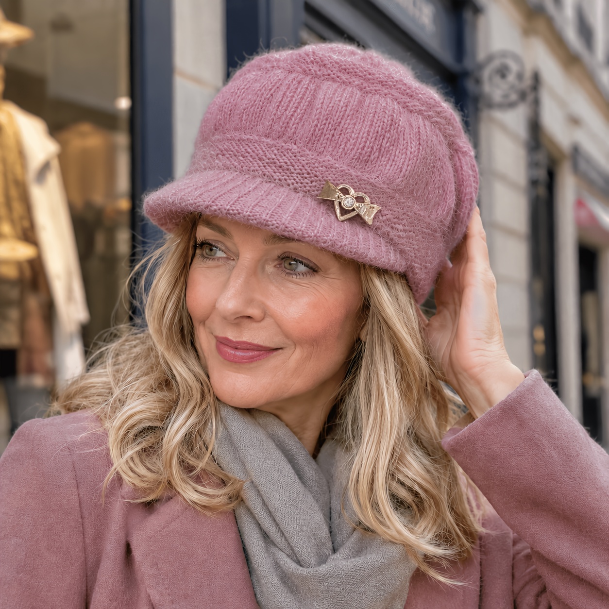 TEMU Zosivc & Hat Suitable For Mom - Elastic Winter With Forehead , Lightweight Machine Washable Warm Hat For Grandma, No , Pull- Closure, Gift For