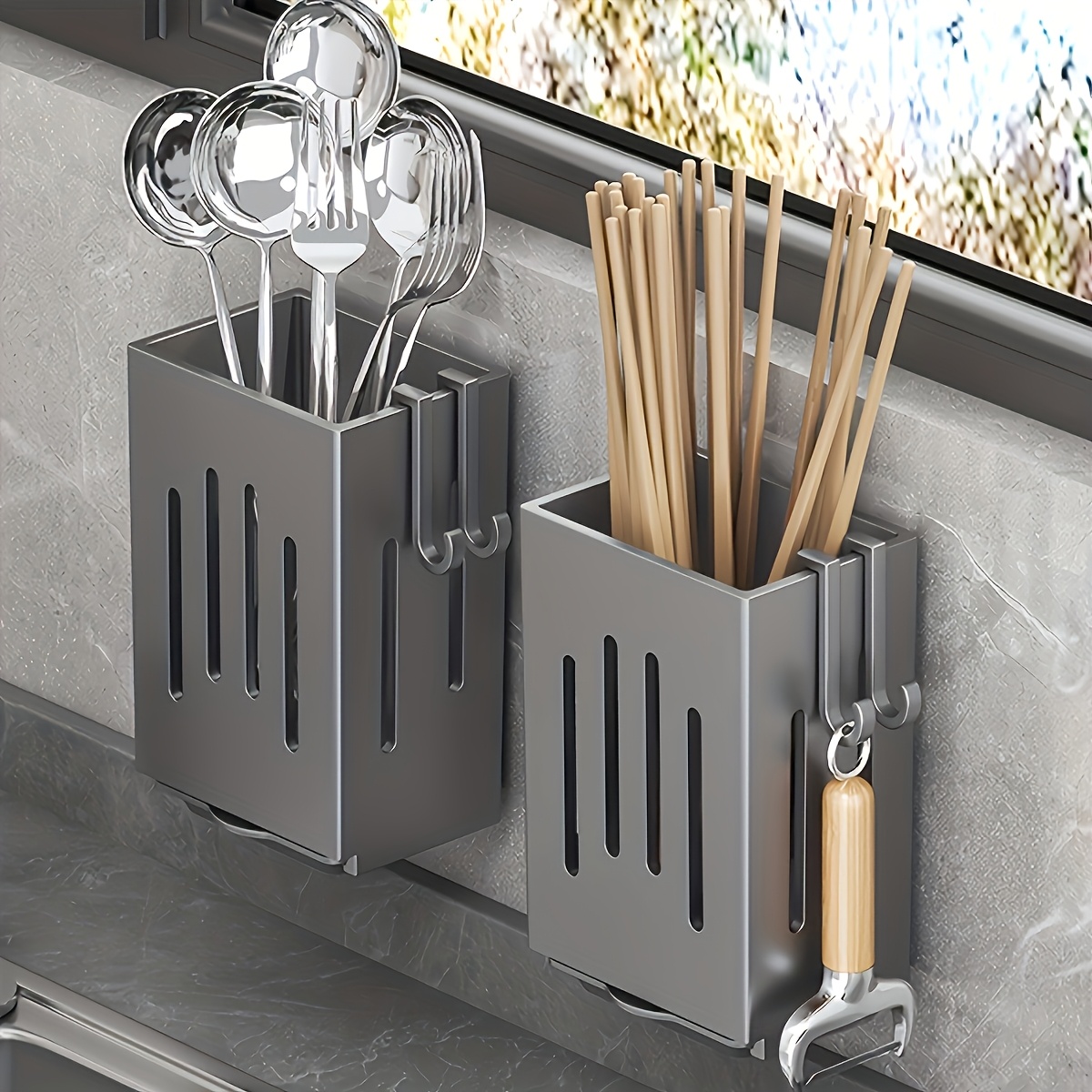 TEMU 2pcs Multifunctional Tableware Rack, Tableware Storage Box, Waterproof, Corrosion-proof, Rust-proof Tableware Storage Tube, To Nail Or Drill,