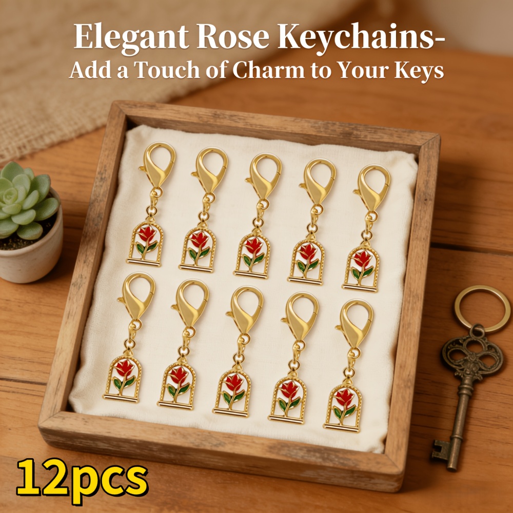 TEMU 12pcs Light Luxury Alloy Ladies Keychain, Fashionable Ladies Bag Pendant, Romantic Luxury, Easy , Suitable For Bags, Ladies Keyrings, Keyrings,
