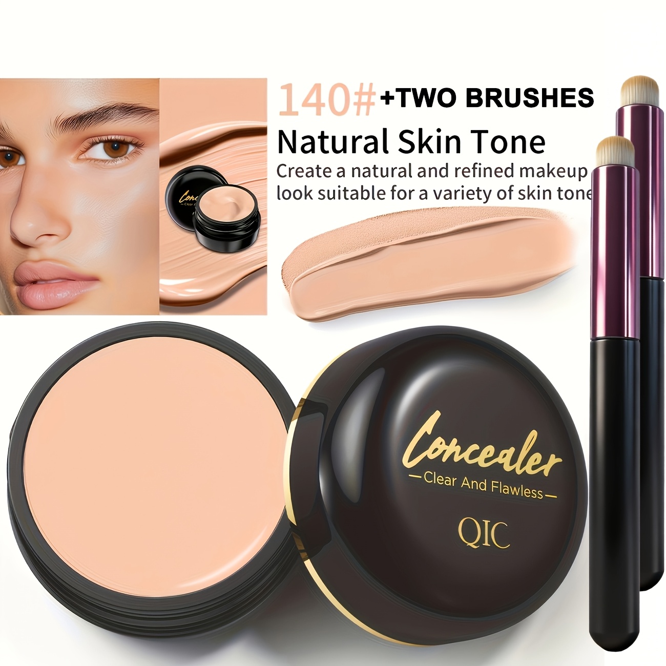 TEMU -one Concealer Set With Concealer Brush - Perfect For Look, It Effectively Covers Dark Circles, Spots, Blemishes And Tear Troughs, With A