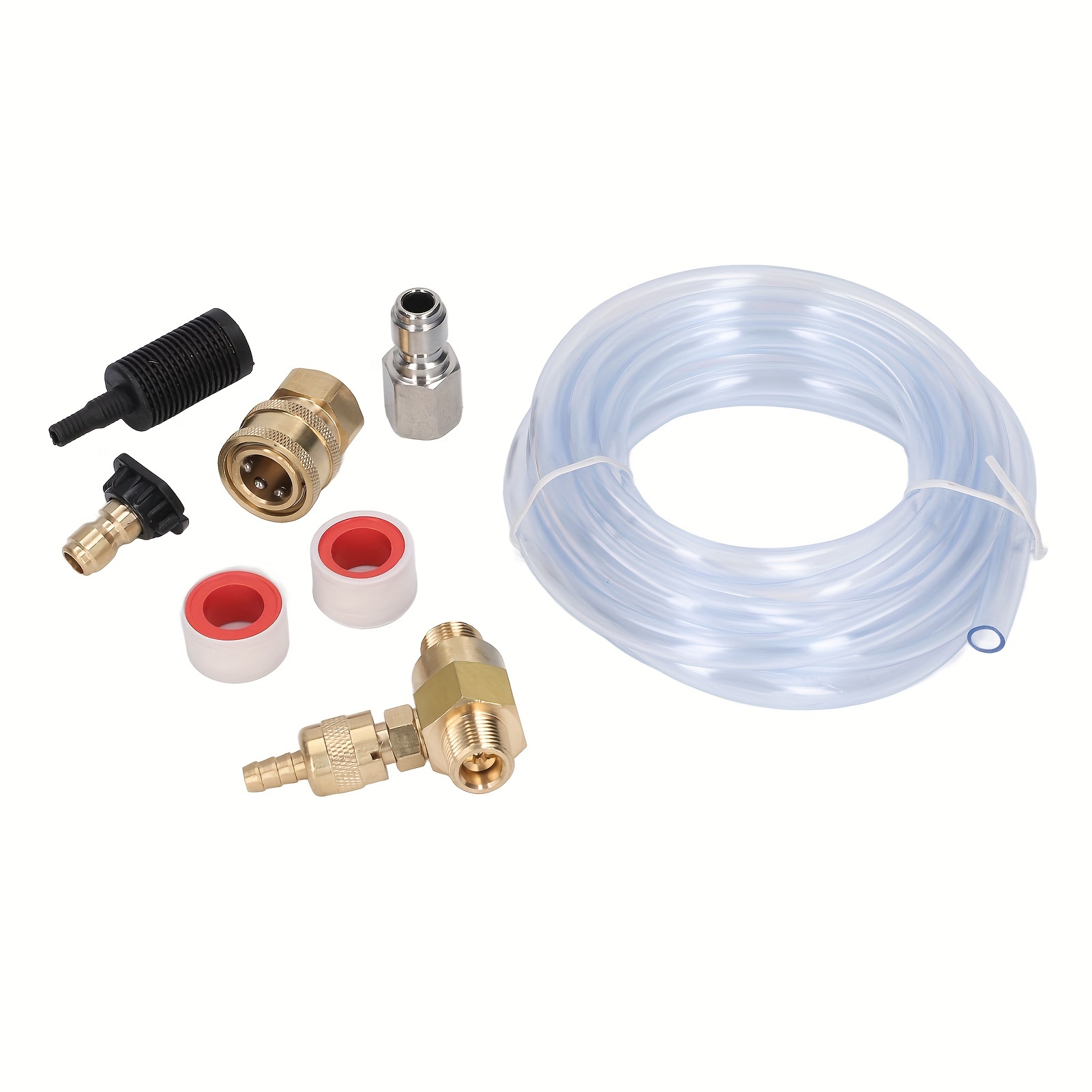 

Chemical Injector Kit For High Pressure Washer, 5000 Psi Adjustable Soap Dispenser With A 1/4 Inch Black Soap Nozzle And Teflon Tape, 16 Ft Siphon Hose, 3/8 Inch Quick Connect