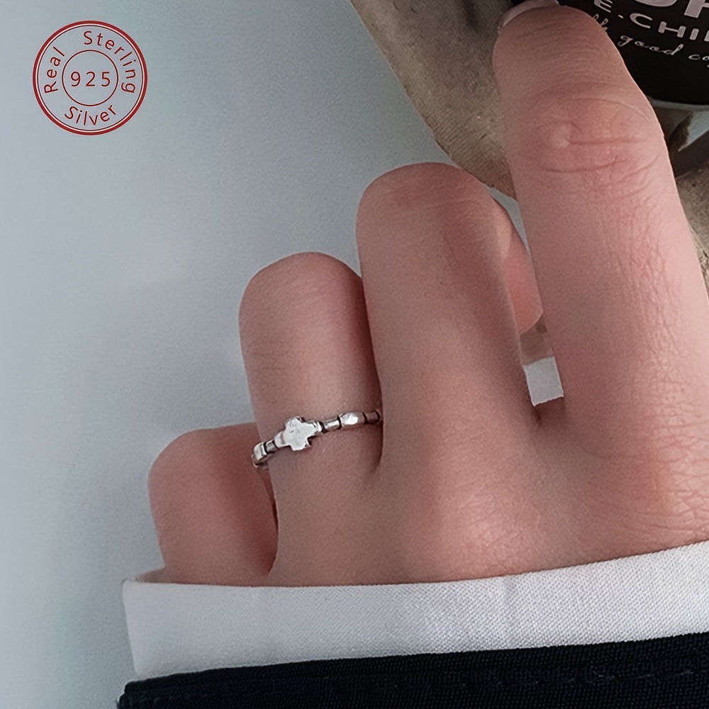 925 Sterling Silver Vintage Glossy Cross Open Ring, Unisex