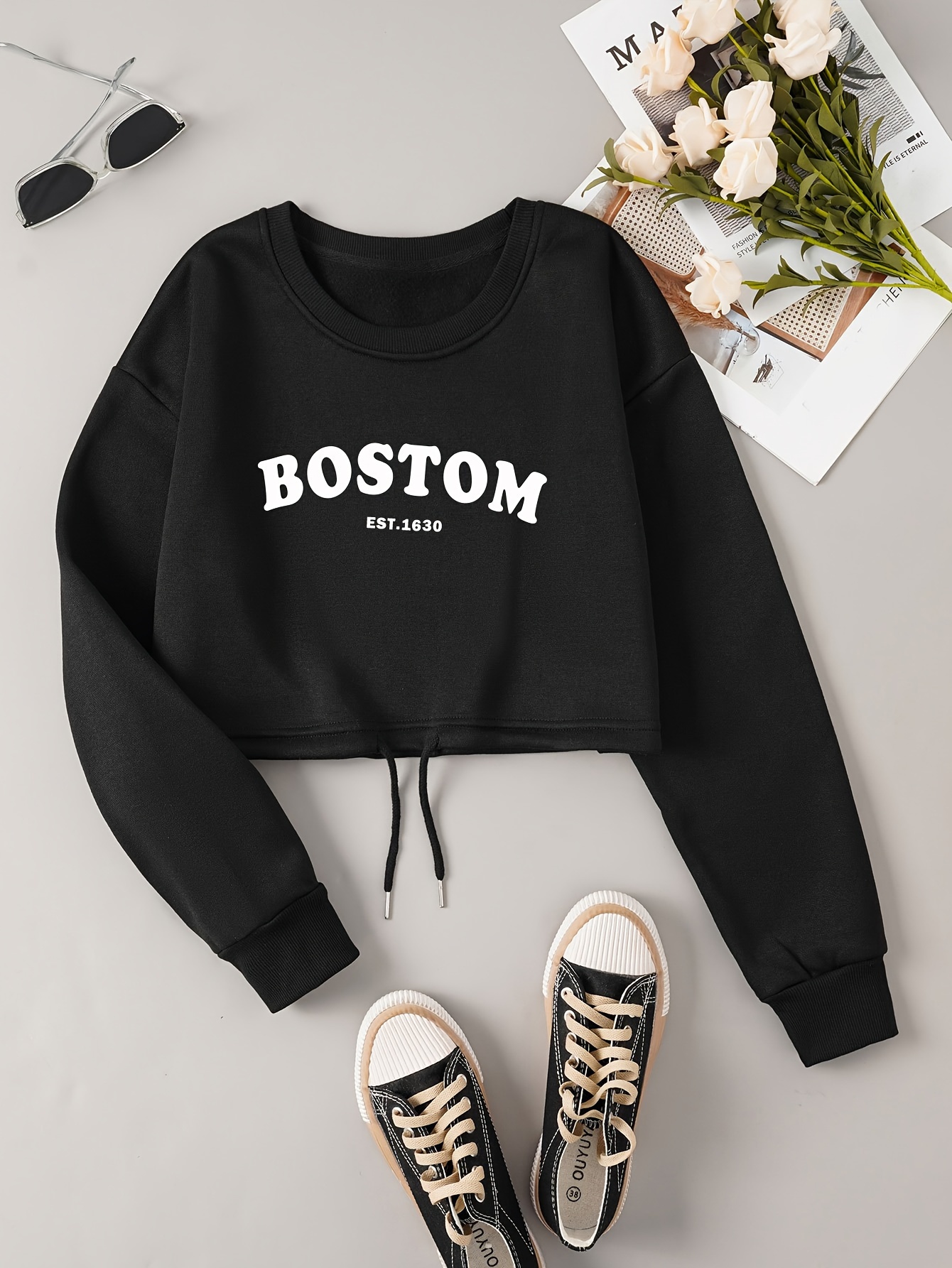 women's letter print cropped sweatshirt casual long sleeve Temu