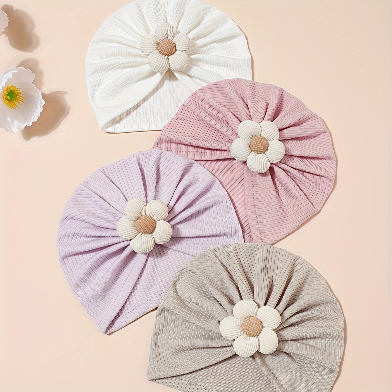 TEMU 4-pack, Corn 5-petal Flower Hat Comfortable Turban Hat Suitable For