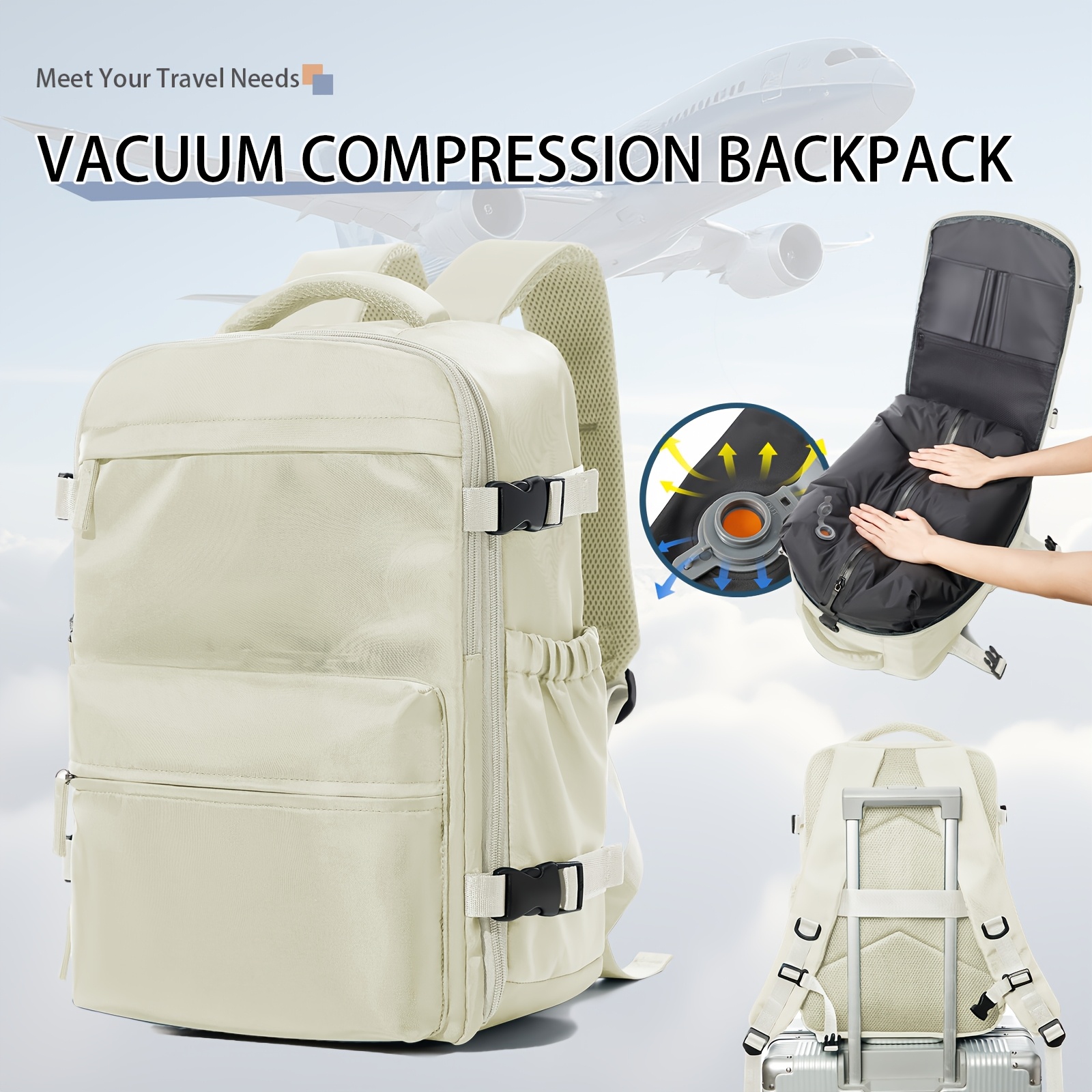 Image of Vacuum Seal Backpack Clothing Travel Bag Men Women With Air Pump Expandable Large Capacity Laptop Carry On Backpack Compression Space Saver Bags