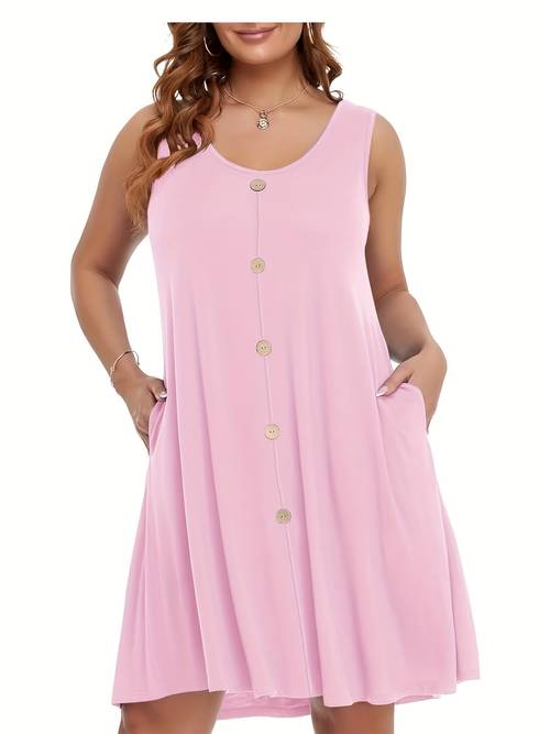 plus size womens summer dress solid color vest v neck swing cover up with pockets