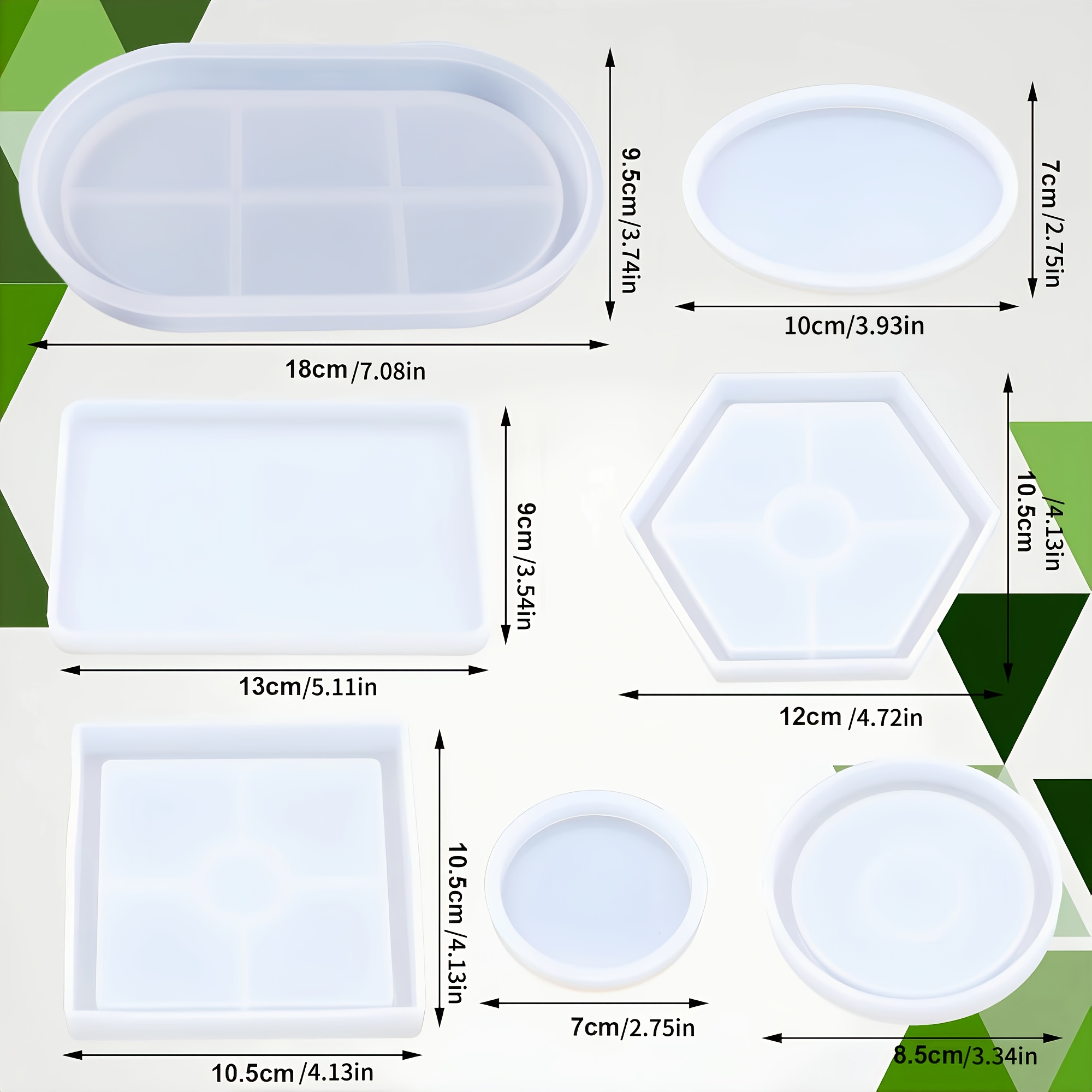 Image of 7pcs Silicone Resin Mold Set For Coasters And Trays - , Versatile Shapes Including Round, Square, Hexagon And Oval - For Enthusiasts And Crafters - Perfect For Home Decor And Handmade Gifts