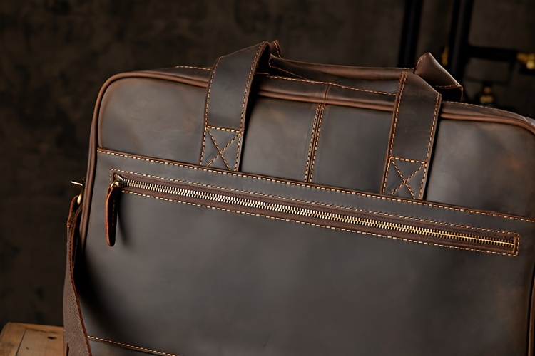 Crazy Horse Genuine Leather Scratch Repairable Men's Handbag, Handmade Vintage Crazy Horse Genuine Leather Tote Bag, Large Capacity Laptop Bag, Men's Single-Shoulder Crossbody Bag, Genuine Leather Business Briefcase