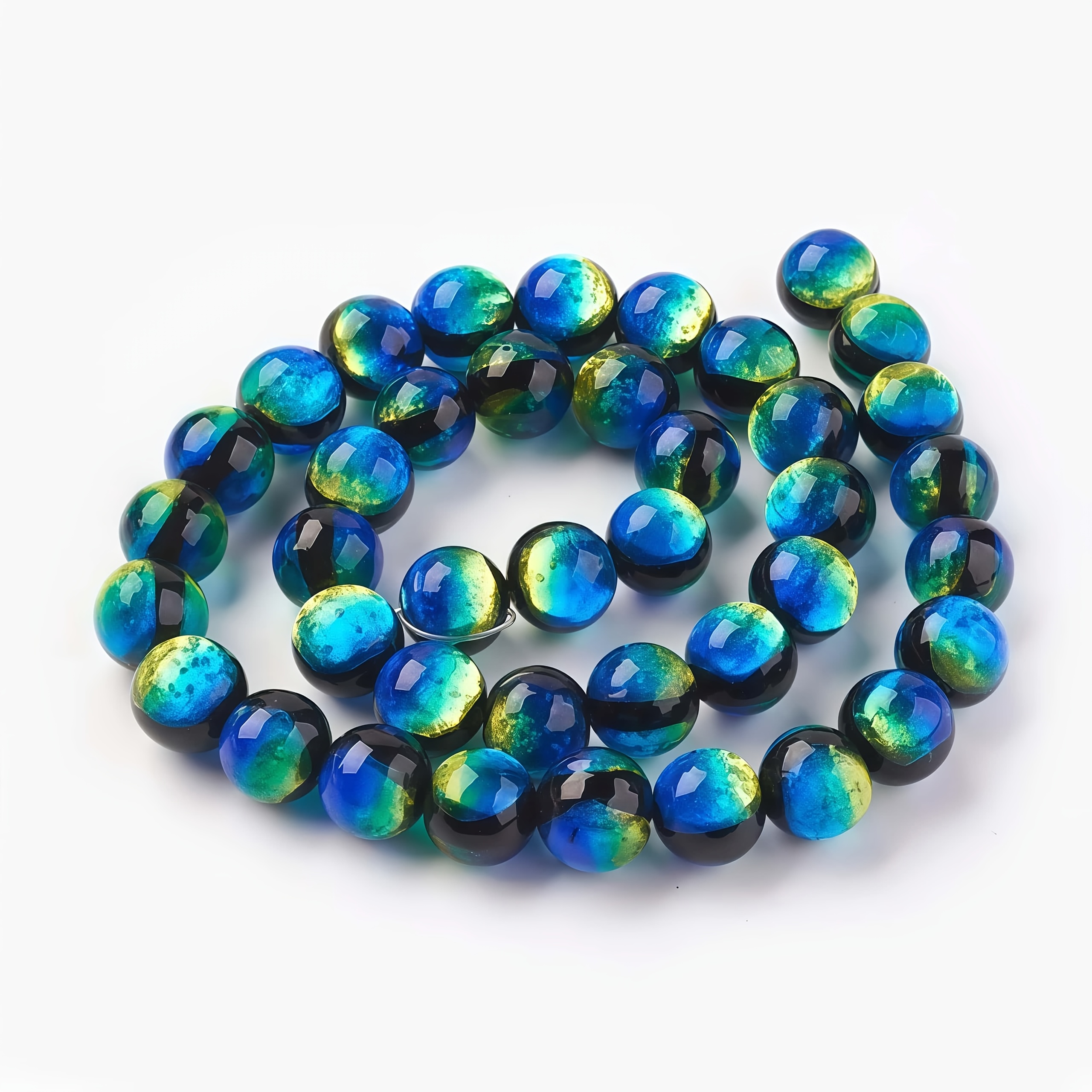 E-shop 10 Stück handgefertigte High-End Leuchtglas Lampwork Runde Perlen – 8 Blau Grün Farbverlauf für Halskette Schmuckherstellung Zubehör