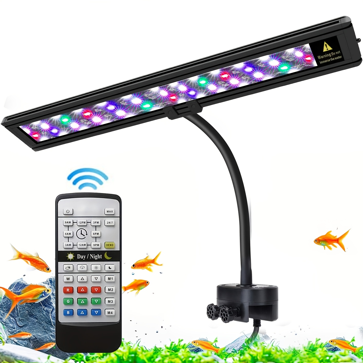 

20w Full Led Aquarium Light With Remote - Color Changing, Clip-on Fish Lamp For , & Plants - 23.6" Adjustable, Us Plug, Aquarium Accessories,