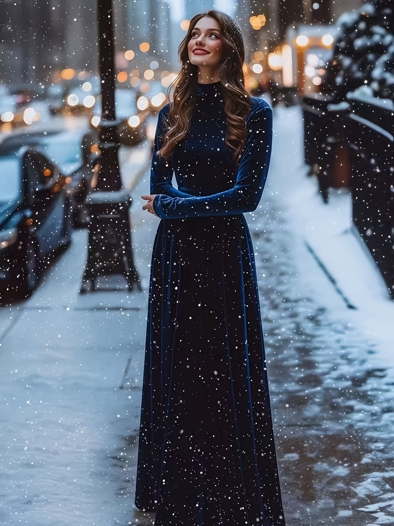 yy0806032 navy blue velvet dress autumn winter long dress - Temu