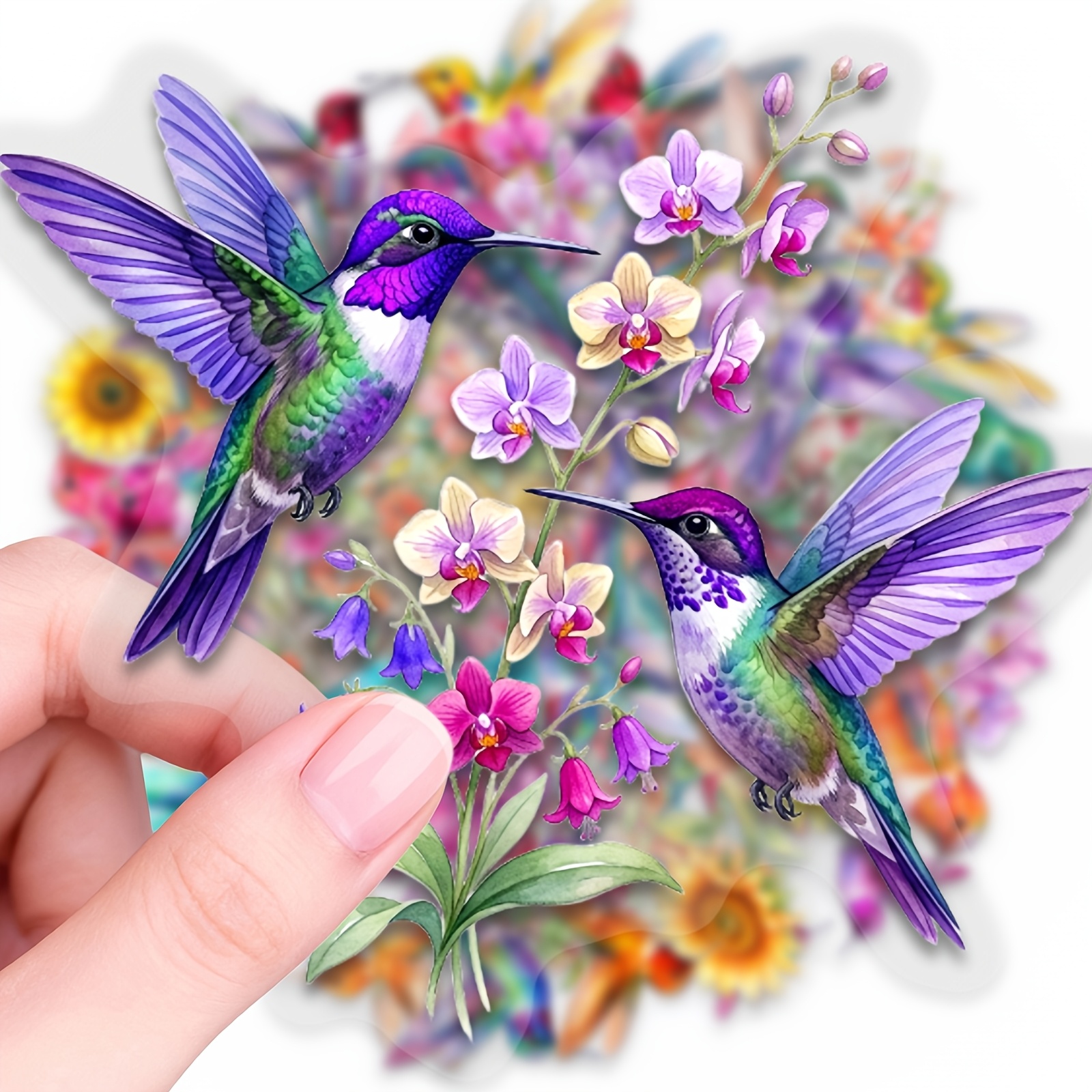 TEMU 50pcs Hummingbird Stickers, Pet Transparent Stickers, Colorful Nature Decorative Stickers, Suitable For Laptop Scrapbooks, Crafts, Photo Albums,