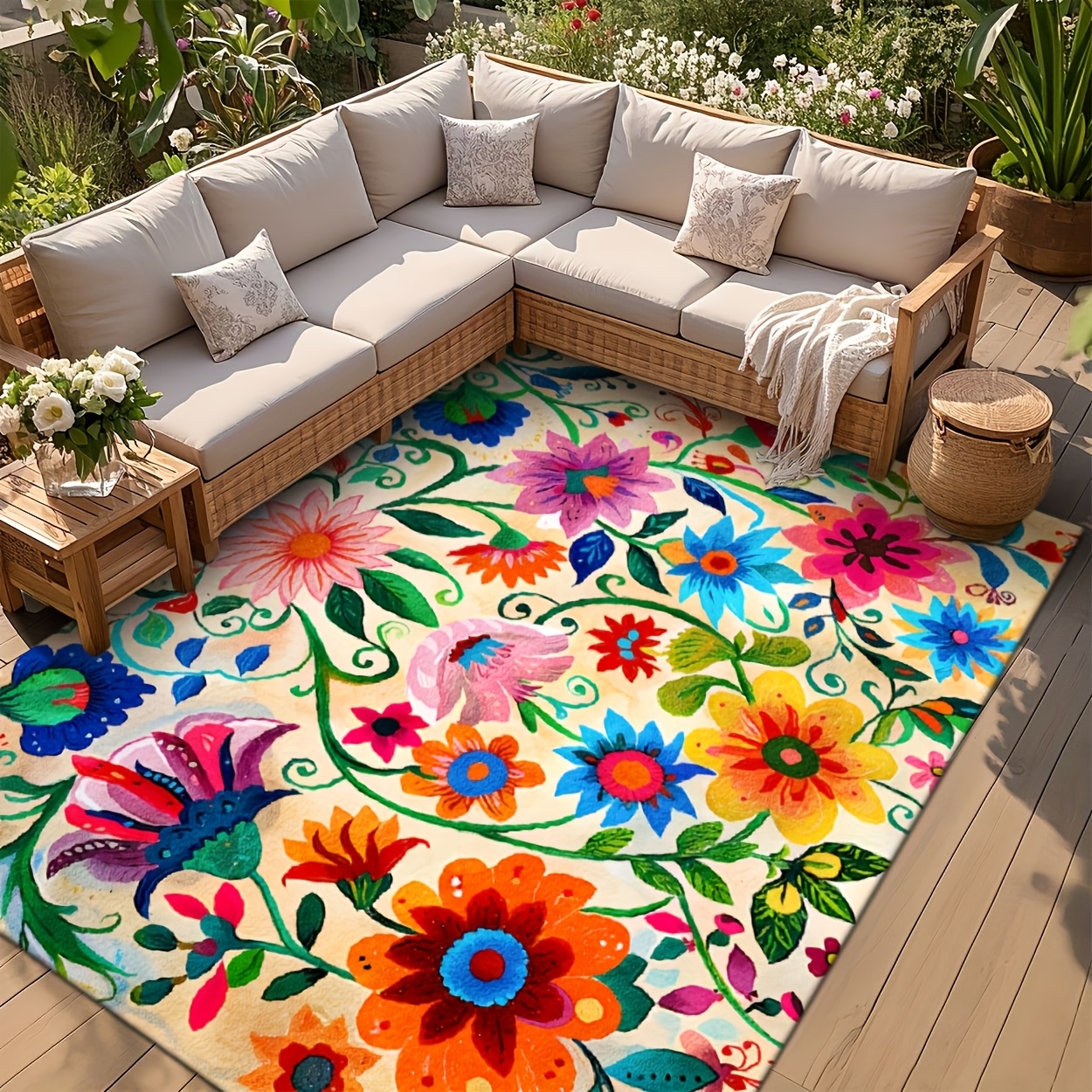 extra large outdoor mat soft faux cashmere vibrant floral all weather machine washable non slip rubber backing   patio   room rv camping jumbo sizes outdoor rug door mat pergola mat deck mat