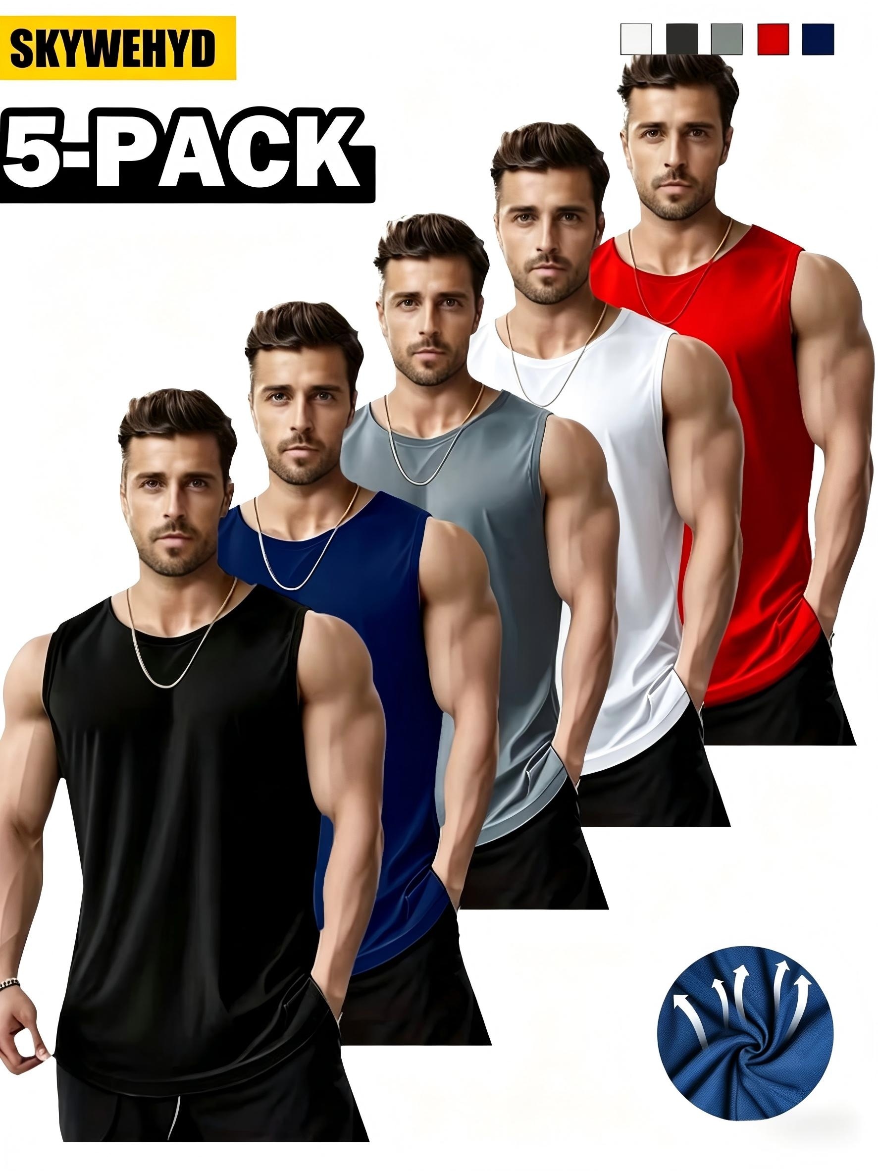 5pcs plus size mens quick   tops breathable sleeveless workout shirts athletic running training undershirts bodybuilding fitness gym vests for men