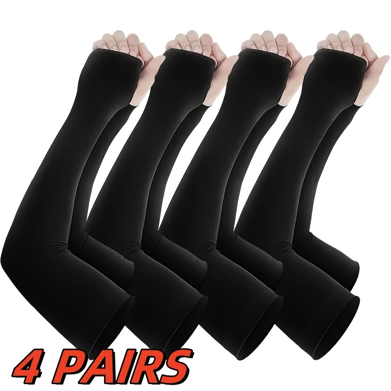 4 pairs thumb hole cooling arm sleeves unisex nylon fabric summer wear for golf cycling fishing jogging black