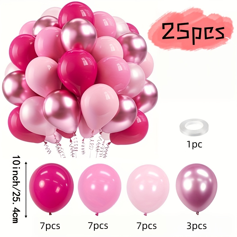 TEMU 25pcs Rose Pink Light Pink Metal Balloon Set, Suitable For Girls' Birthday Party, Valentine's Day, Qixi, Mother's Day, Girls' Day, Chinese New