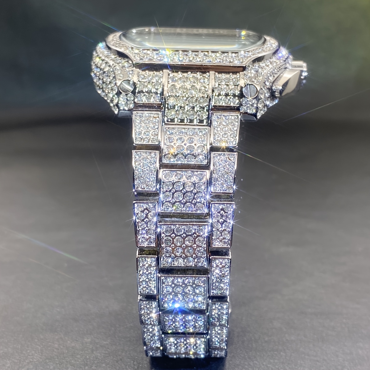Reloj de cuarzo para hombre MISSFOX con diamantes de imitación, cronómetro estilo fiesta con caja y correa de aleación de zinc no impermeable, esfera electrónica en forma de barril, reloj deportivo de hip hop con pantalla de puntero