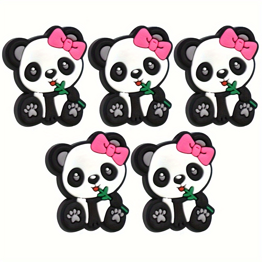 5pcs, Pvc/plastic, Panda Animal Shaped Design Pen Beads, Pandas And Bamboo Shape Pen Beads, Suitable For Jewelry Making Diy Bracelet Necklace Chain Handmade Craft Supplies, No Pen