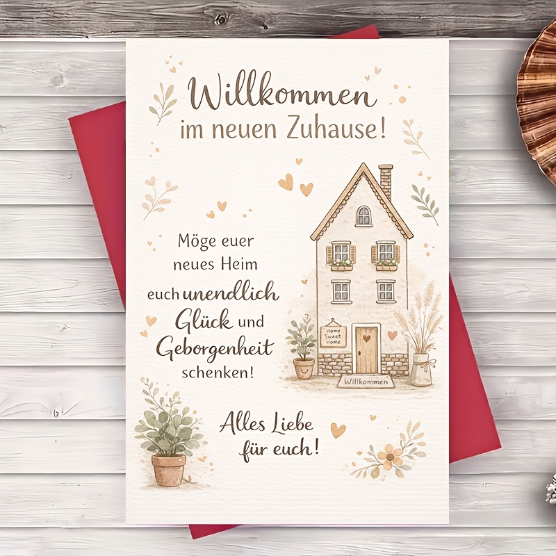TEMU Ein Umschlag eine Grußkarte zum Einzug in ein neues Zuhause, gemütliches rustikales Design für Freunde, Familie, Paare, Immobilienmakler, zum
