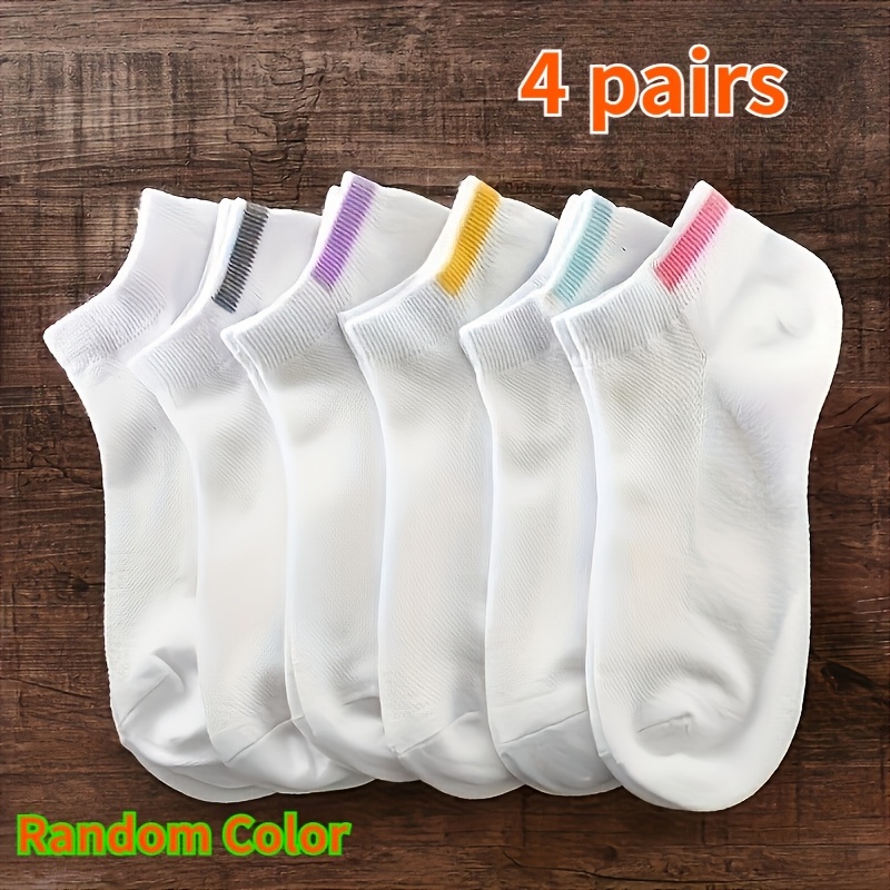 TEMU (4 Pairs) Random Colors Sports Socks, Soft Lightweight Low Cut Invisible Socks, Breathable Seamless Design, Elastic Ribbed Cuff, Solid Styles,
