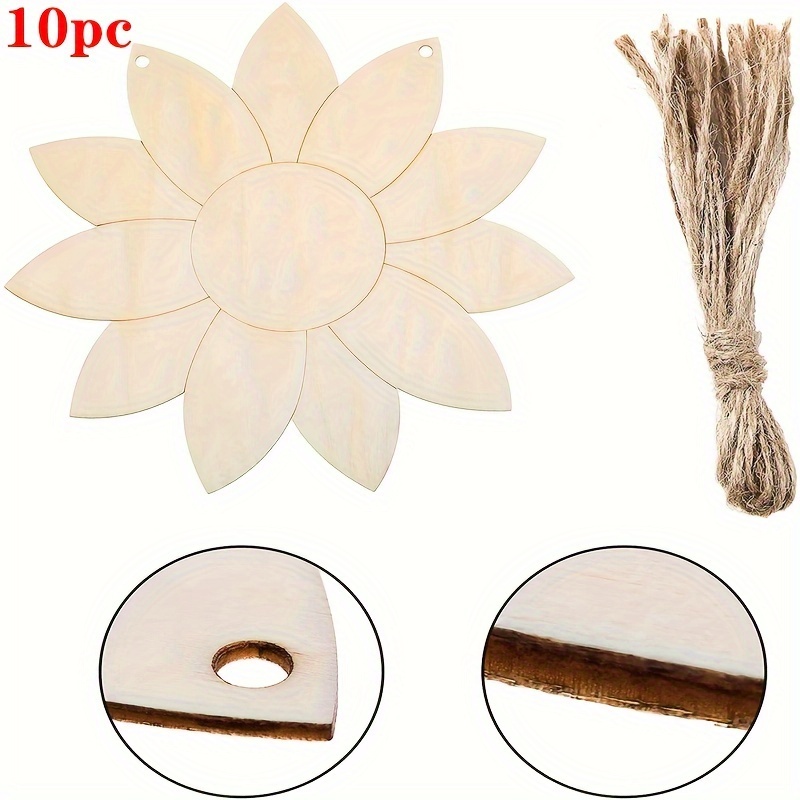 

10pcs Wooden Flower-shaped Pieces For Diy Painting And Crafts, 10cm - Elegant Decorative Hanging Ornaments For Weddings, , Showers, Bridal Parties, And Birthdays