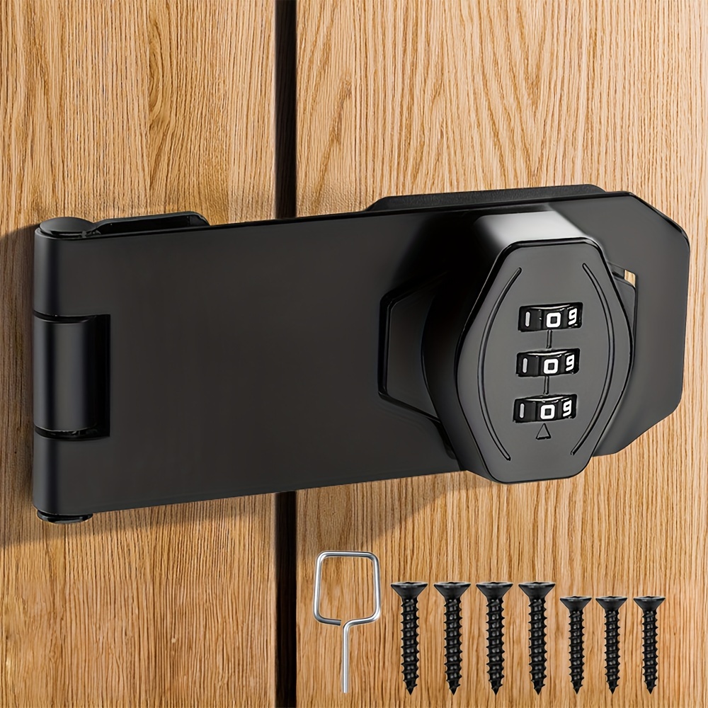 

Stainless Steel Cabinet Lock Hasp With Password - 4-inch Rotary Door Clasp For Safety, Includes Screws - Perfect For Cabinets, Barn Doors, Bathrooms, Outdoor & Garden