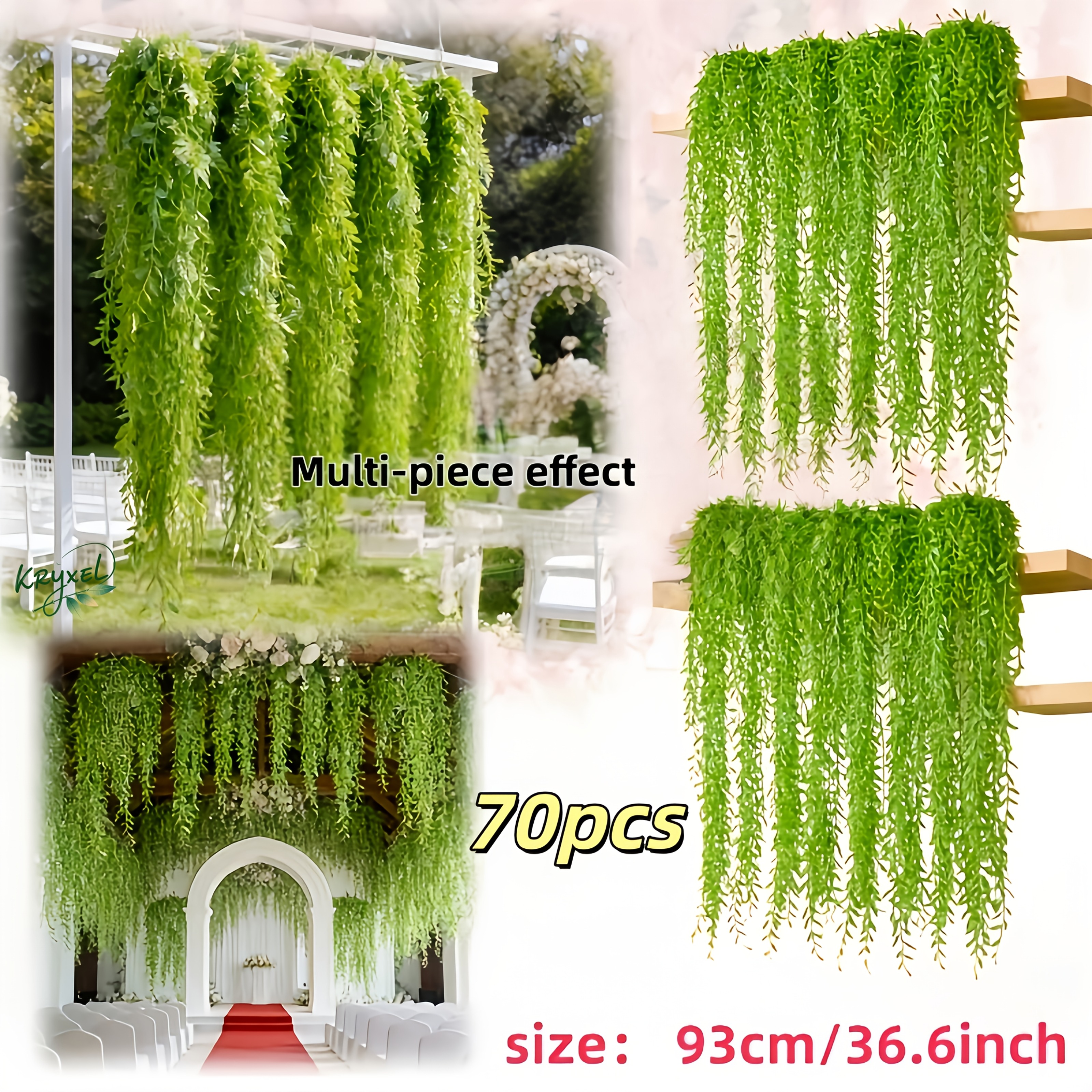 70pcs Simulated Diy Atmosphere Hanging Wicker, , Leaves, Luxurious Artificial Wicker, Artificial Ivy Wall Decor, , Outdoor Simulated Green Plant Effect, Suitable For
