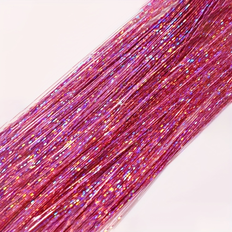 TEMU 1pc 48" Shining Sequins Hair Extension - Straight Pink Synthetic Hairpiece For Women & Girls, Hair For Halloween, Christmas, Cosplay, Fairy