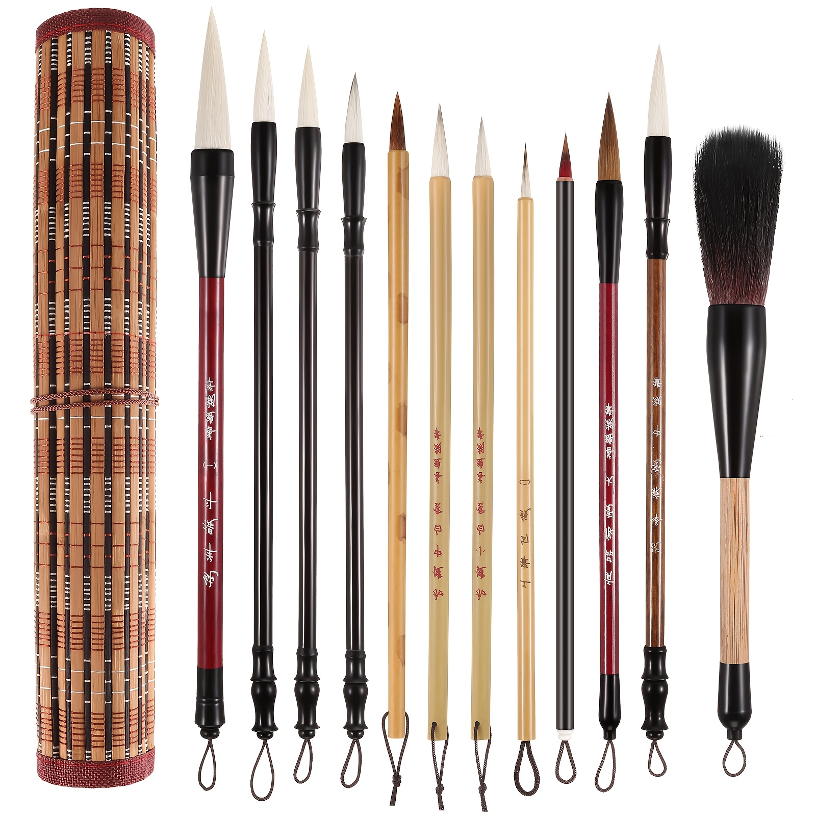 

12pcs Chinese Calligraphy Brushes Painting Brushes Watercolor Brushes Set Japanese Painting Drawing Brushes Art Brushes With Roll-up Brush Holder