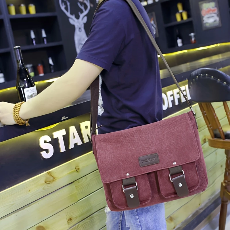 large capacity retro canvas messenger bag durable flag satchel bag causal laptop bag shoulder bag book bag details 0