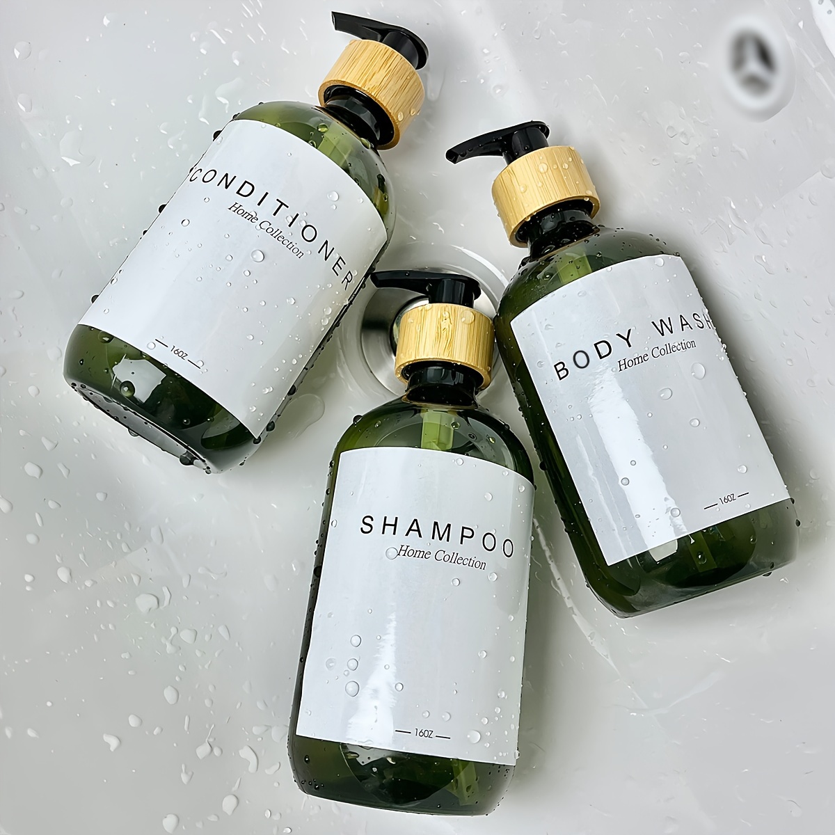 

3pcs Bathroom Soap Dispenser Set, 500ml Amber Pump Bottles With Waterproof Labels For Shampoo, Conditioner, Body Wash