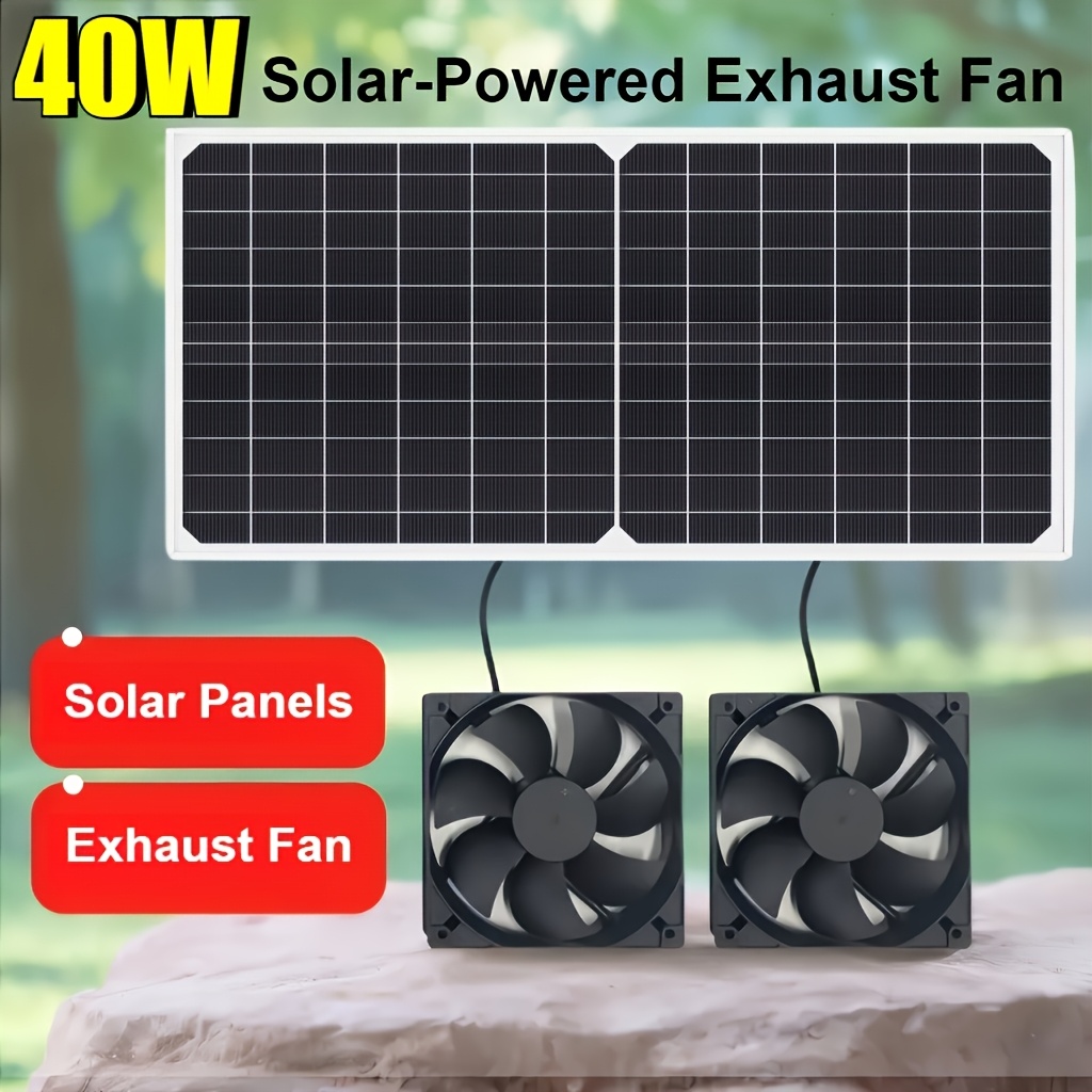 TEMU 40w Solar-powered Exhaust Fan, Auto On/ Off Solar Powered Exhaust Fan Kit, Monocrystalline Silicon 3500rpm High- Dual Fan, Camping Solar Exhaust