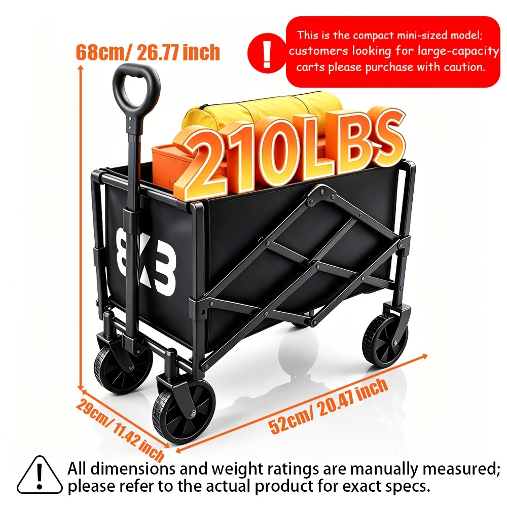 TEMU Quiet Folding Multifunctional Shopping Cart Large Storage Capacity, One-button Folding For , Black Oxford Fabric With Side Cup Holders Ideal For