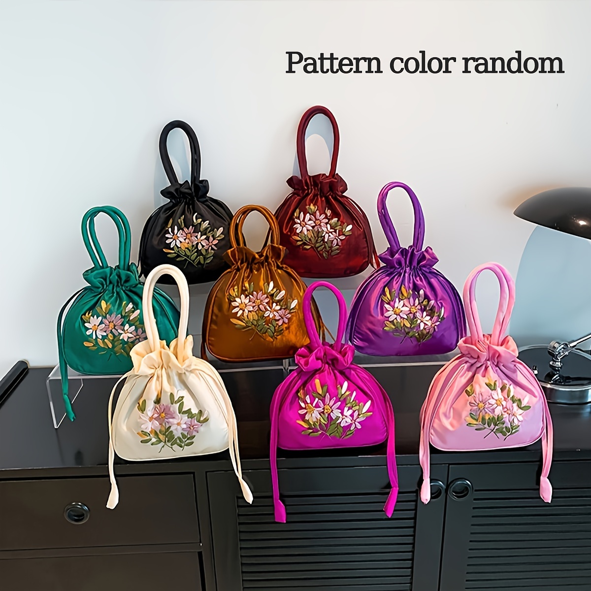 

1pc Retro Embroidery Drawstring Bag, Flower Pattern Bucket Bag, Women's Fashion Handbag & Coin Purse