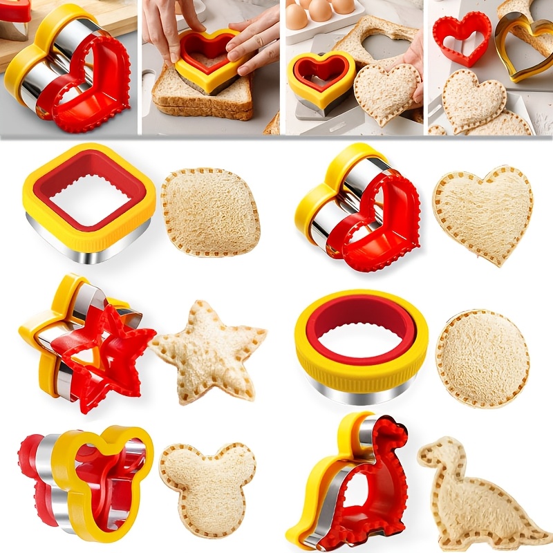 

4/6pcs Stainless Steel Set - Animal, Star, Dinosaur, Heart & More Shapes For Sandwiches, Cookies, Cupcakes - Bento Lunch Box & Snack Supplement Molds - Ideal For Christmas Gifts