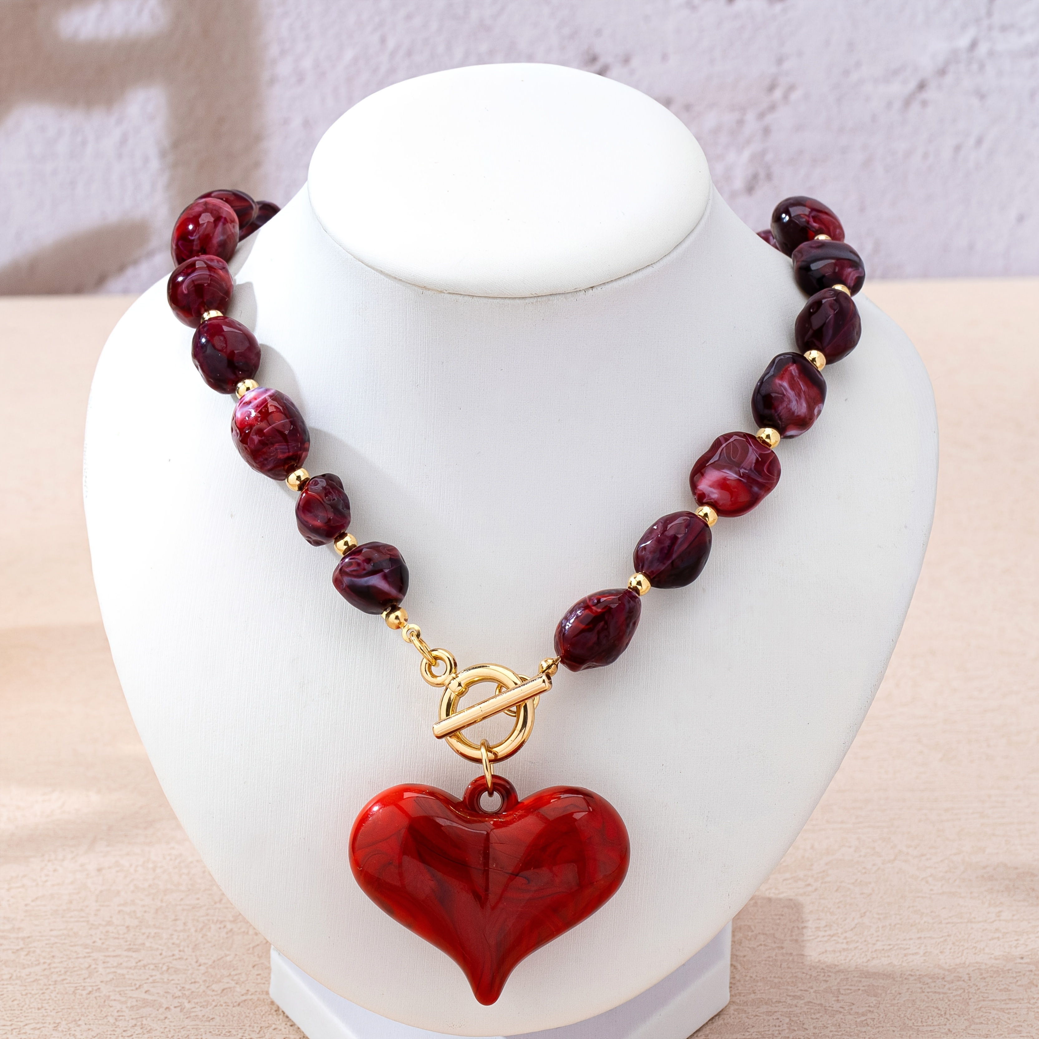 TEMU Fashionable Elegant Beaded Heart Pendant Suitable For Women' Party Wear Necklace